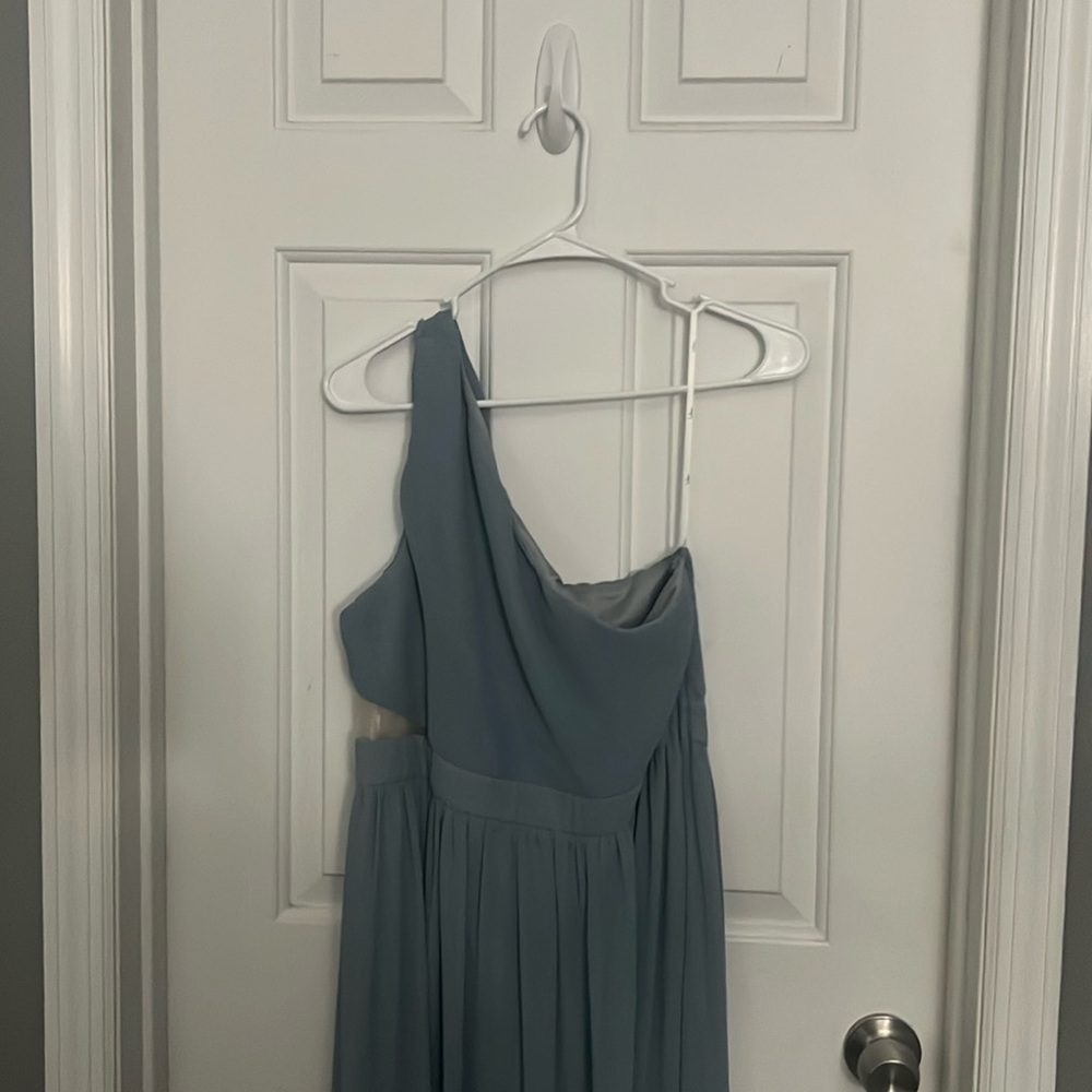 Lulus Lovely Endings Dusty Blue One Pleated Shoulder Maxi Dress, Size XL